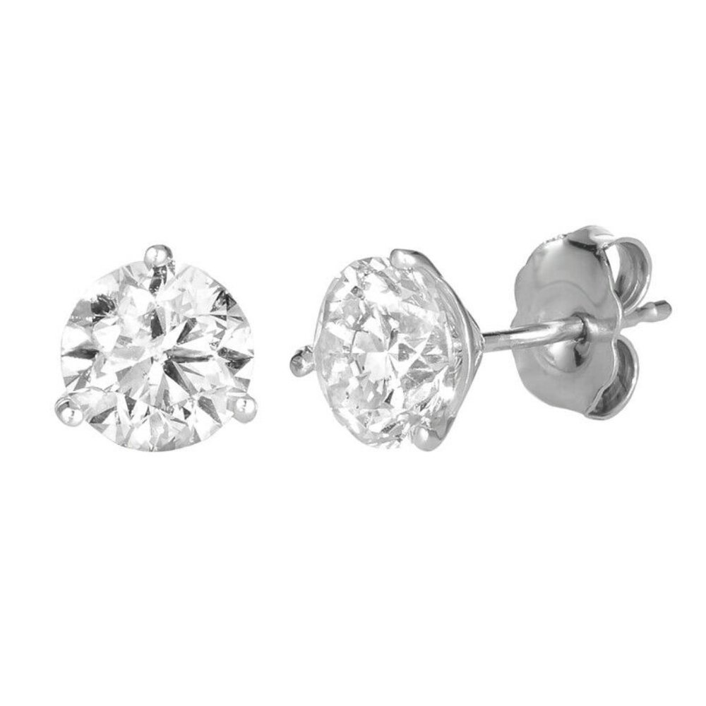 1.00 Carat Natural Diamond Martini 3 Prong Stud Earrings G SI 14K White Gold